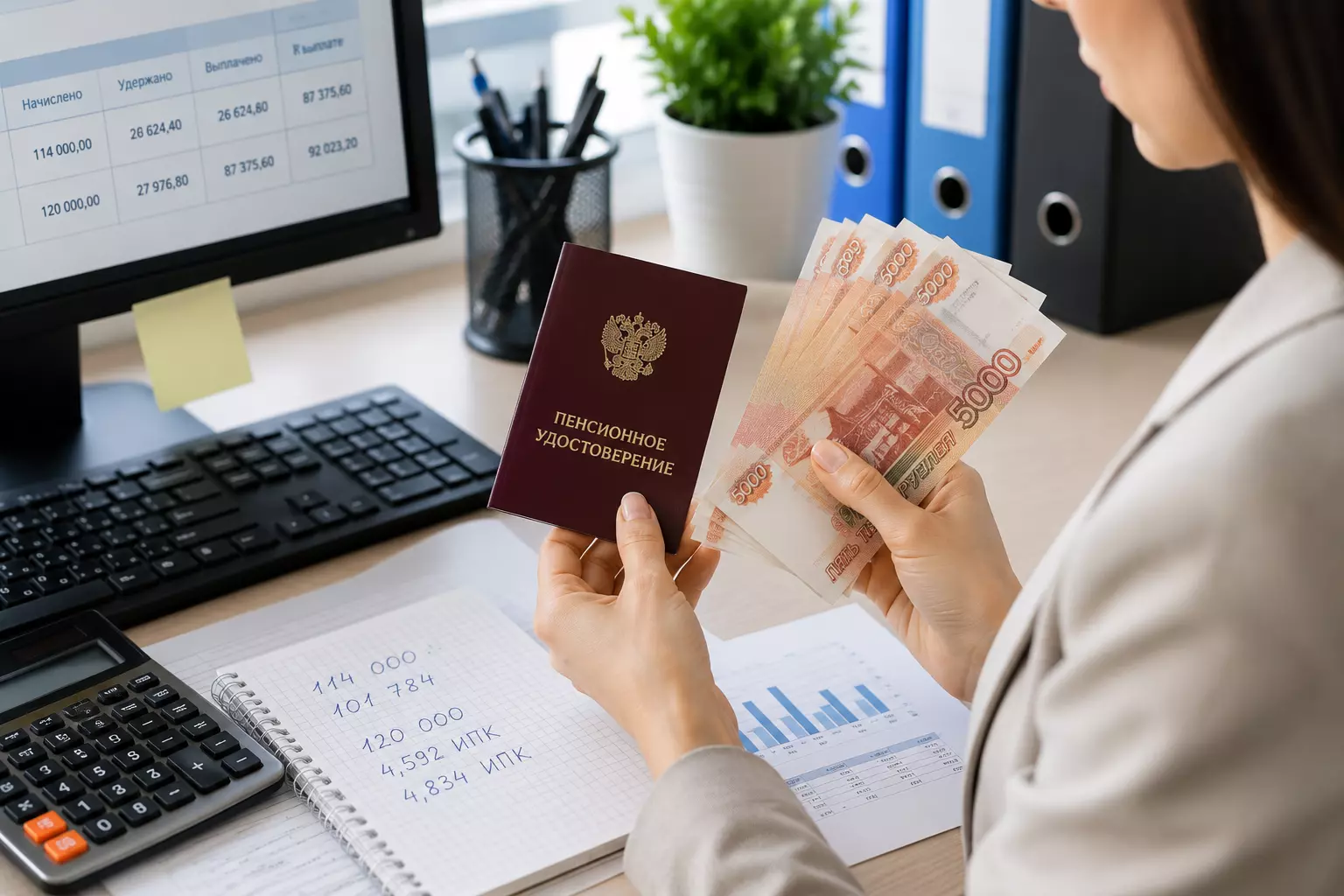 Средняя зарплата в 114 тыс. рублей даст работнику 4,592 пенсионного балла за год
