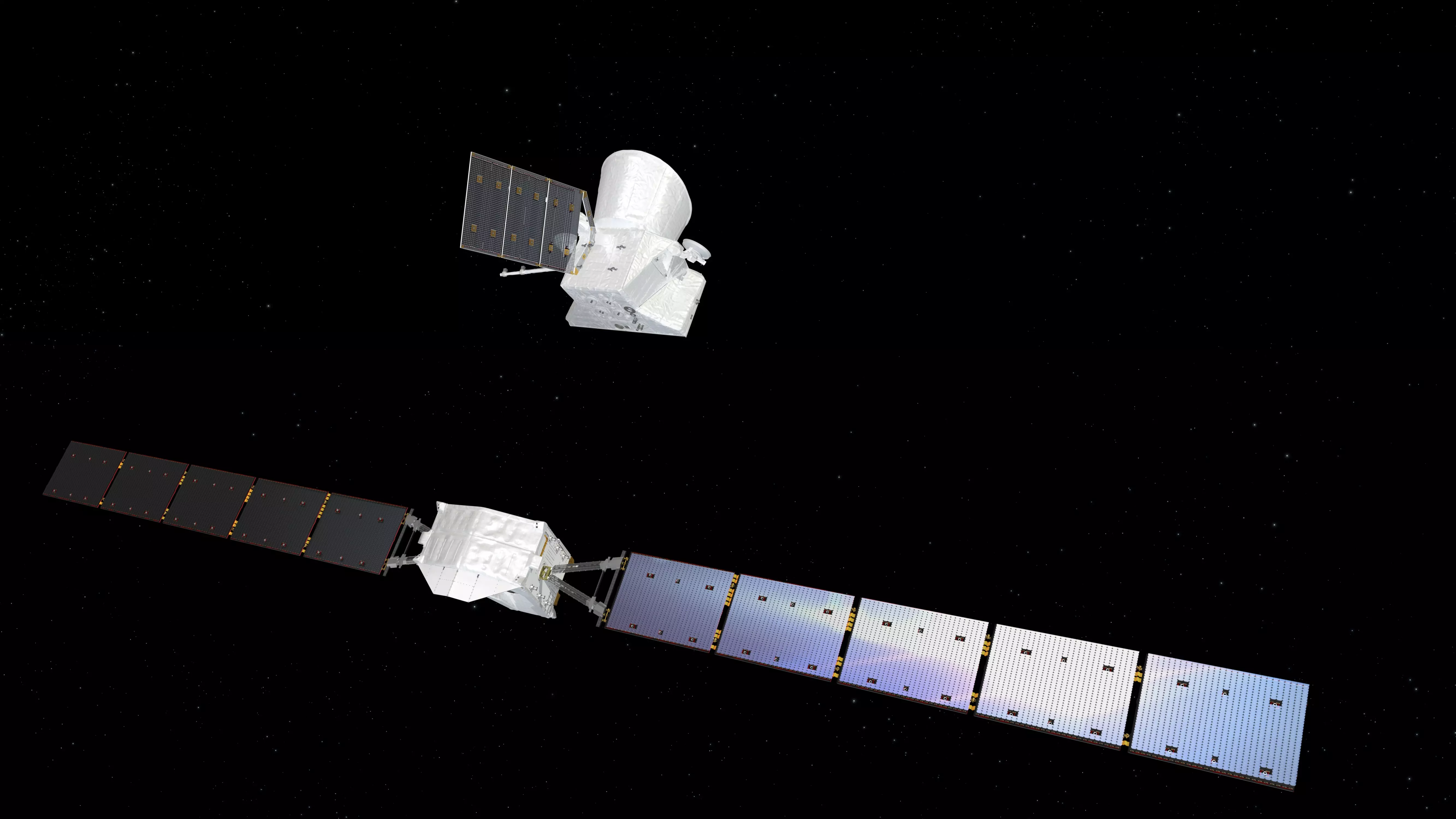Художественное изображение отделения аппаратов миссии BepiColombo от транспортного модуля